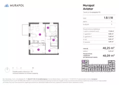 3 pokoje, apartament inwestycyjny 48,09 m², piętro 1, oferta nr 1.B.1.18, Murapol Aviator, Toruń, Koniuchy, ul. Grudziądzka