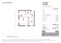 3 pokoje, apartament inwestycyjny 49,39 m², piętro 2, oferta nr 1.B.2.15, Murapol Aviator, Toruń, Koniuchy, ul. Grudziądzka