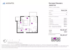 3 pokoje, mieszkanie 52,44 m², piętro 3, oferta nr 14.A.3.4, Murapol Siewierz Jeziorna, Siewierz, ul. Jeziorna