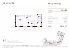 3 pokoje, mieszkanie 49,28 m², piętro 6, oferta nr 1.C.6.03, Murapol Scarpa, Gdańsk, Siedlce, ul. Kartuska