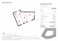 3 pokoje, apartament inwestycyjny 50,39 m², piętro 3, oferta nr 1.B.3.06, Murapol Portovo, Gdańsk, Śródmieście, ul. Mostek
