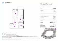 3 pokoje, apartament inwestycyjny 49,60 m², piętro 3, oferta nr 1.B.3.31, Murapol Portovo, Gdańsk, Śródmieście, ul. Mostek