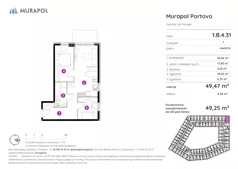 3 pokoje, apartament inwestycyjny 49,25 m², piętro 4, oferta nr 1.B.4.31, Murapol Portovo, Gdańsk, Śródmieście, ul. Mostek