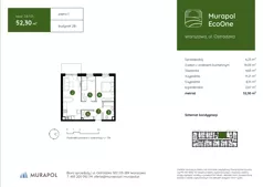 3 pokoje, mieszkanie 52,30 m², piętro 1, oferta nr 2.B.1.01, Murapol EcoOne, Warszawa, Białołęka, Brzeziny, ul. Ostródzka