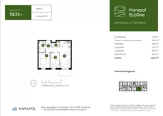 3 pokoje, mieszkanie 52,52 m², piętro 1, oferta nr 2.B.1.05, Murapol EcoOne, Warszawa, Białołęka, Brzeziny, ul. Ostródzka