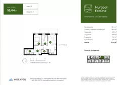 3 pokoje, mieszkanie 53,84 m², piętro 3, oferta nr 3.A.3.01, Murapol EcoOne, Warszawa, Białołęka, Brzeziny, ul. Ostródzka