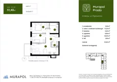 3 pokoje, mieszkanie 51,40 m², piętro 1, oferta nr 3.C.1.01, Murapol Prado - Etap II, Kraków, Prądnik Biały, ul. Piaszczysta