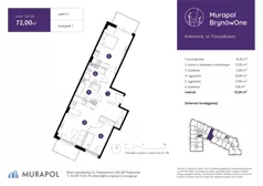 3 pokoje, mieszkanie 72,00 m², piętro 1, oferta nr 1.B.1.09, Murapol BrynówOne, Katowice, Brynów-Osiedle Zgrzebnioka, Brynów, ul. Rzepakowa