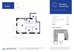 3 pokoje, mieszkanie 46,33 m², piętro 2, oferta nr 1.A.2.12, Murapol UniverCity, Łódź, Śródmieście, ul. Stefanowskiego