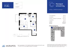 3 pokoje, mieszkanie 47,68 m², piętro 1, oferta nr 1.B.1.08, Murapol UniverCity, Łódź, Śródmieście, ul. Stefanowskiego