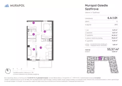 3 pokoje, mieszkanie 53,57 m², piętro 1, oferta nr 6.A.1.01, Murapol Osiedle Szafirove, Gliwice, Stare Gliwice, ul. Szafirowa