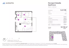 3 pokoje, mieszkanie 57,78 m², piętro 1, oferta nr 6.A.1.06, Murapol Osiedle Szafirove, Gliwice, Stare Gliwice, ul. Szafirowa