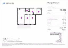 3 pokoje, mieszkanie 53,13 m², parter, oferta nr 1.B.0.02, Murapol Forum, Łódź, Śródmieście, ul. Targowa