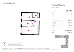 3 pokoje, mieszkanie 54,36 m², piętro 2, oferta nr 1.B.2.12, Murapol Forum, Łódź, Śródmieście, ul. Targowa