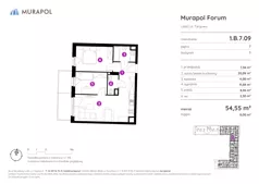 3 pokoje, mieszkanie 54,55 m², piętro 7, oferta nr 1.B.7.09, Murapol Forum, Łódź, Śródmieście, ul. Targowa
