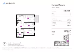 3 pokoje, mieszkanie 48,15 m², piętro 1, oferta nr 2.B.1.05, Murapol Forum, Łódź, Śródmieście, ul. Targowa