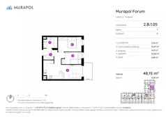 3 pokoje, mieszkanie 48,15 m², piętro 1, oferta nr 2.B.1.05, Murapol Forum, Łódź, Śródmieście, ul. Targowa