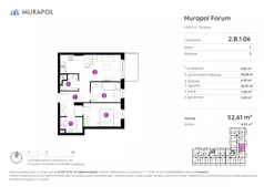 3 pokoje, mieszkanie 52,71 m², piętro 1, oferta nr 2.B.1.06, Murapol Forum, Łódź, Śródmieście, ul. Targowa