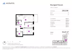 3 pokoje, mieszkanie 52,61 m², piętro 2, oferta nr 2.B.2.06, Murapol Forum, Łódź, Śródmieście, ul. Targowa