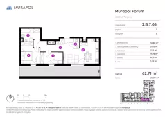 3 pokoje, mieszkanie 62,71 m², piętro 7, oferta nr 2.B.7.08, Murapol Forum, Łódź, Śródmieście, ul. Targowa