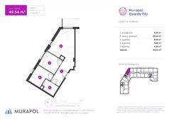 3 pokoje, mieszkanie 49,54 m², piętro 9, oferta nr 2.B.9.01, Murapol Osiedle Filo, Łódź, Polesie, Stare Polesie, ul. Wołowa