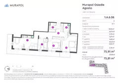 4 pokoje, mieszkanie 75,81 m², piętro 6, oferta nr 1.A.6.06, Murapol Agosto, Łódź, Polesie, Stare Polesie, ul. 6 Sierpnia