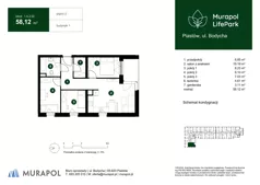 4 pokoje, mieszkanie 58,12 m², piętro 2, oferta nr 1.A.2.02, Murapol LifePark, Piastów, ul. Bodycha 