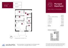 4 pokoje, mieszkanie 57,06 m², piętro 2, oferta nr 1.A.2.03, Murapol MainPoint, Bielsko-Biała, Śródmieście, ul. Grażyńskiego