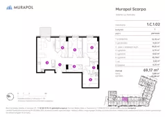 4 pokoje, mieszkanie 69,70 m², piętro 2, oferta nr 1.C.2.02, Murapol Scarpa, Gdańsk, Siedlce, ul. Kartuska