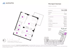 4 pokoje, mieszkanie 71,11 m², piętro 2, oferta nr 1.A.2.08, Murapol Scarpa, Gdańsk, Siedlce, ul. Kartuska