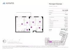 4 pokoje, mieszkanie 64,56 m², piętro 2, oferta nr 1.C.2.01, Murapol Scarpa, Gdańsk, Siedlce, ul. Kartuska