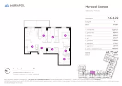 4 pokoje, mieszkanie 69,70 m², piętro 2, oferta nr 1.C.2.02, Murapol Scarpa, Gdańsk, Siedlce, ul. Kartuska