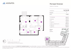 4 pokoje, mieszkanie 67,46 m², piętro 2, oferta nr 1.C.2.11, Murapol Scarpa, Gdańsk, Siedlce, ul. Kartuska