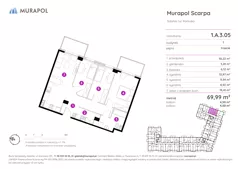 4 pokoje, mieszkanie 69,99 m², piętro 3, oferta nr 1.A.3.05, Murapol Scarpa, Gdańsk, Siedlce, ul. Kartuska
