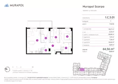 4 pokoje, mieszkanie 64,56 m², piętro 3, oferta nr 1.C.3.01, Murapol Scarpa, Gdańsk, Siedlce, ul. Kartuska