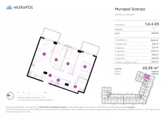 4 pokoje, mieszkanie 69,99 m², piętro 4, oferta nr 1.A.4.05, Murapol Scarpa, Gdańsk, Siedlce, ul. Kartuska