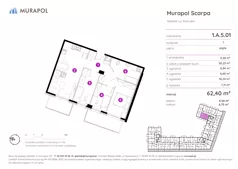 4 pokoje, mieszkanie 62,40 m², piętro 5, oferta nr 1.A.5.01, Murapol Scarpa, Gdańsk, Siedlce, ul. Kartuska
