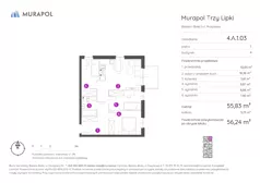 4 pokoje, mieszkanie 56,24 m², piętro 1, oferta nr 4.A.1.03, Murapol Trzy Lipki, Bielsko-Biała, Stare Bielsko, ul. Muszlowa