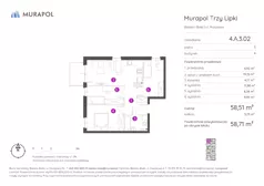 4 pokoje, mieszkanie 58,71 m², piętro 3, oferta nr 4.A.3.02, Murapol Trzy Lipki, Bielsko-Biała, Stare Bielsko, ul. Muszlowa