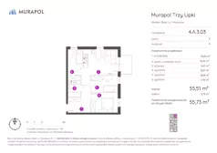4 pokoje, mieszkanie 55,73 m², piętro 3, oferta nr 4.A.3.03, Murapol Trzy Lipki, Bielsko-Biała, Stare Bielsko, ul. Muszlowa