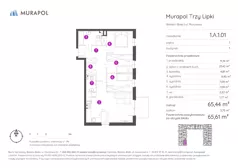 4 pokoje, mieszkanie 65,61 m², piętro 1, oferta nr 1.A.1.01, Murapol Trzy Lipki, Bielsko-Biała, Stare Bielsko, ul. Muszlowa