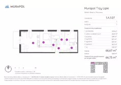 4 pokoje, mieszkanie 66,73 m², piętro 1, oferta nr 1.A.1.07, Murapol Trzy Lipki, Bielsko-Biała, Stare Bielsko, ul. Muszlowa