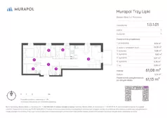4 pokoje, mieszkanie 61,13 m², piętro 1, oferta nr 1.B.1.01, Murapol Trzy Lipki, Bielsko-Biała, Stare Bielsko, ul. Muszlowa