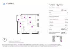 4 pokoje, mieszkanie 62,91 m², piętro 1, oferta nr 1.B.1.08, Murapol Trzy Lipki, Bielsko-Biała, Stare Bielsko, ul. Muszlowa