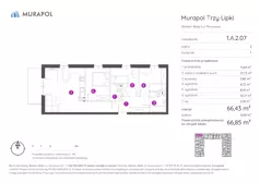 4 pokoje, mieszkanie 66,85 m², piętro 2, oferta nr 1.A.2.07, Murapol Trzy Lipki, Bielsko-Biała, Stare Bielsko, ul. Muszlowa