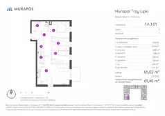 4 pokoje, mieszkanie 65,40 m², piętro 3, oferta nr 1.A.3.01, Murapol Trzy Lipki, Bielsko-Biała, Stare Bielsko, ul. Muszlowa