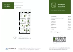 4 pokoje, mieszkanie 59,86 m², piętro 1, oferta nr 2.B.1.09, Murapol EcoOne, Warszawa, Białołęka, Brzeziny, ul. Ostródzka