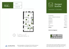 4 pokoje, mieszkanie 59,86 m², piętro 1, oferta nr 2.B.1.09, Murapol EcoOne, Warszawa, Białołęka, Brzeziny, ul. Ostródzka