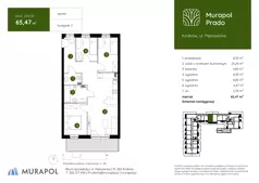 4 pokoje, mieszkanie 65,47 m², parter, oferta nr 2.B.0.10, Murapol Prado, Kraków, Prądnik Biały, ul. Piaszczysta