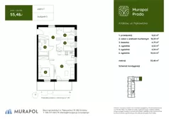 4 pokoje, mieszkanie 55,48 m², piętro 1, oferta nr 5.A.1.06, Murapol Prado - Etap II, Kraków, Prądnik Biały, ul. Piaszczysta